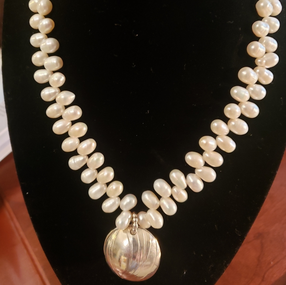 Genuine Pearl Necklace & Sterling Silver